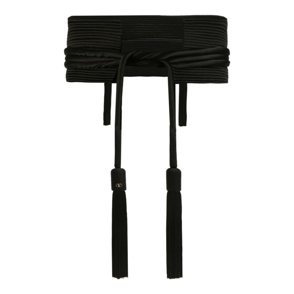 Valentino Runway Silk Satin Rope Belt Black Womens